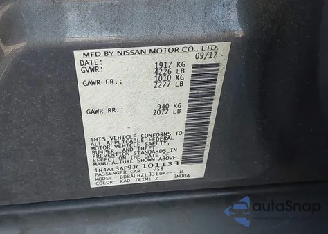 2018 Nissan Altima 2.5 Sr из США, поврежденный, VIN 1N4AL3AP9JC101133